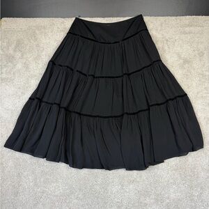 Lauren Ralph Lauren Black Tiered Midi Skirt With Velvet Ribbon Size 6